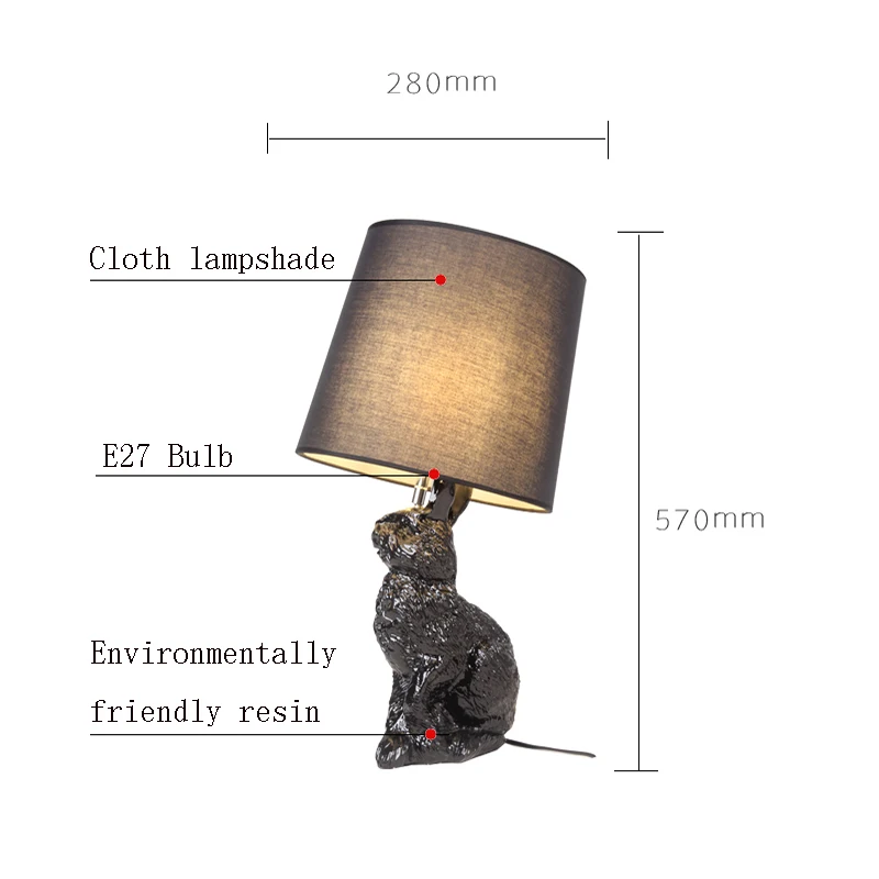 Современный светодиодный Настольный светильник художественная смоляная заячья форма лампы настольные лампы для спальни гостиной Декор интерьера светильник на прикроватный столик освещение