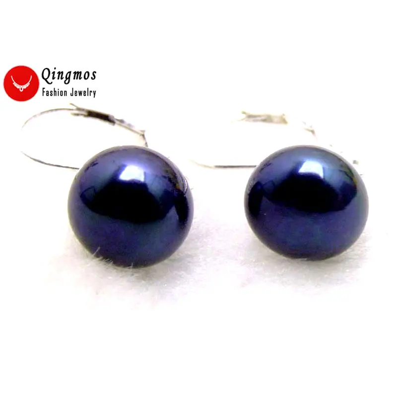 

Qingmos 8mm Flat Round Natural Black Pearl Earrings for Women with Dangle Earring Stering Silver S925 Leverback Earring Jewelry