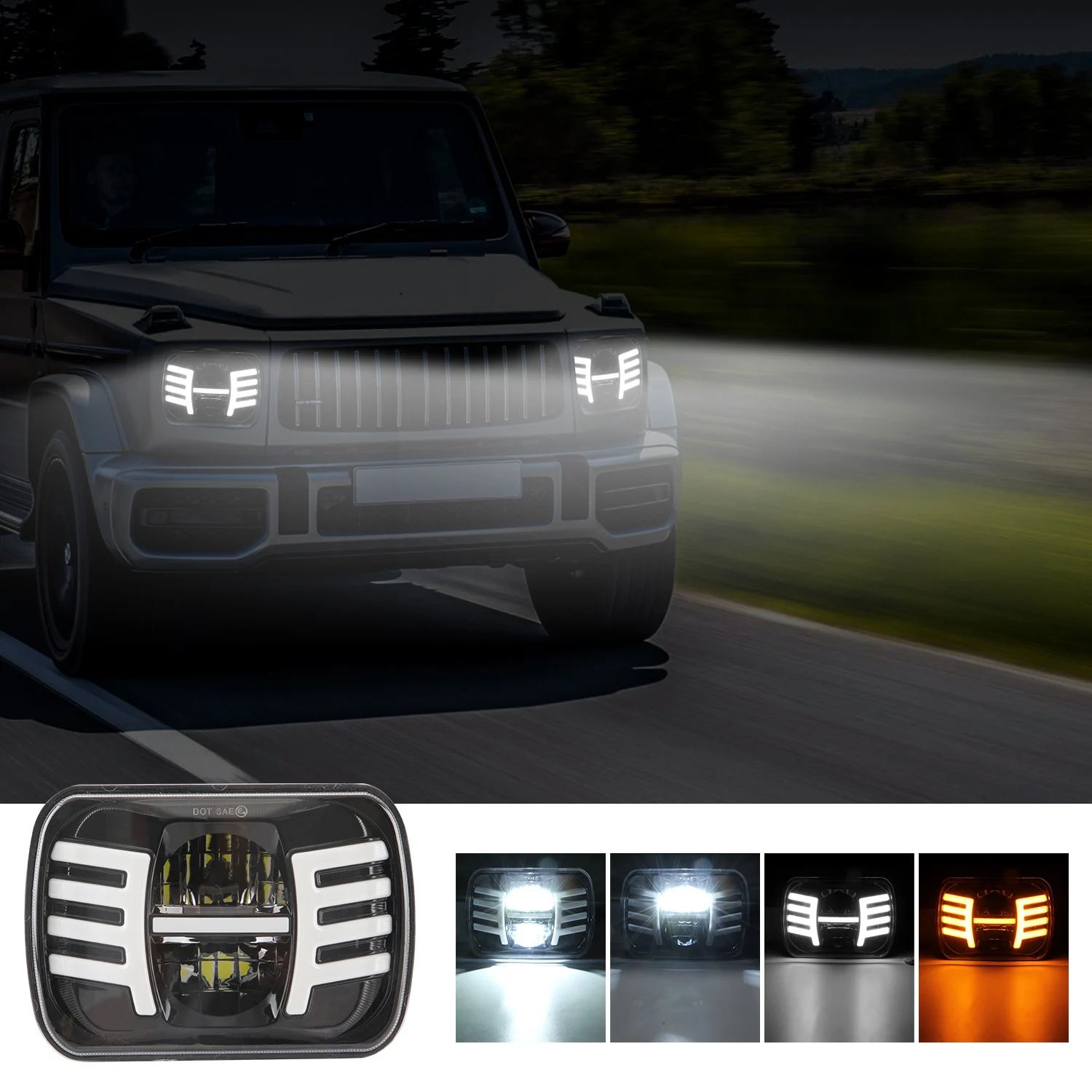 

2pcs 7 Inches Square Car LED Day Light 9-30V 400W 40000LM Car Light with Steering Applies 5x7 " 6x7" For jeep
