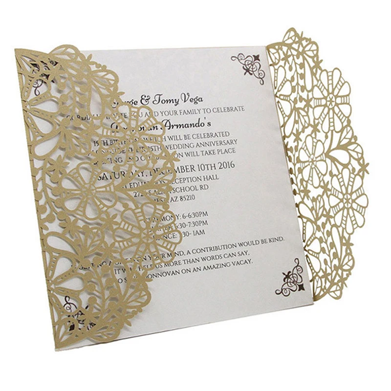  50pcs Wedding Invitations Lace Pattern Cards Laser Cut Paper Cards Announcement Greeting Postcards  - 4.00044E+12