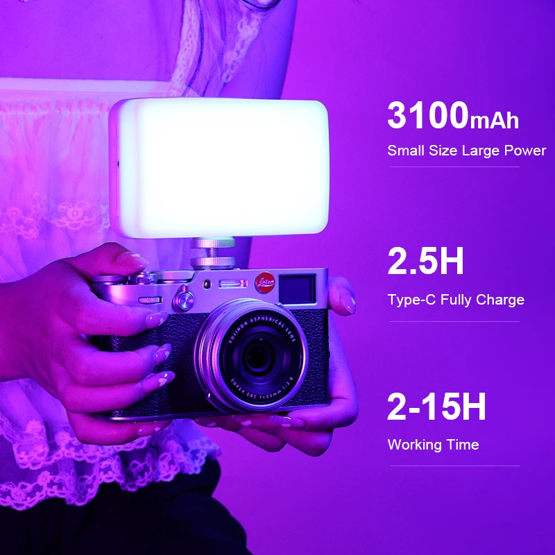 Ulanzi VL120 RGB 카메라 라이트(디퓨저 포함) 2500-9000K CRI 95+ 3100mAh LED 비디오 라이트 패널(카메라 폰 사진 조명용)