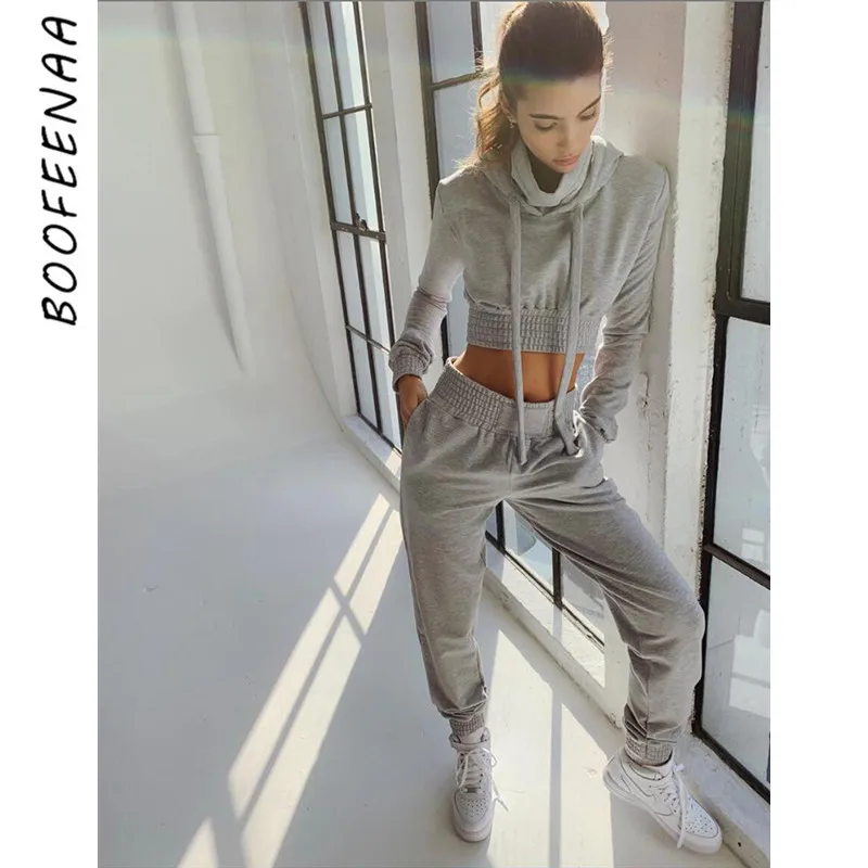 

BOOFEENAA Casual Tracksuit Women Two Piece Set Long Sleeve Top and Pants Jogger Suit Fall 2019 2 Piece Sexy Outfits C87-BI86