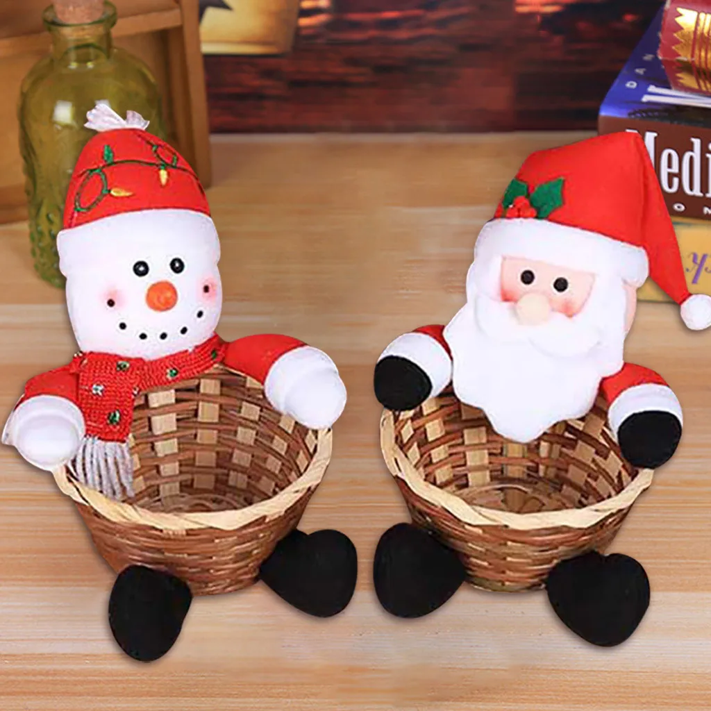 2pcs Christmas Snowman Santa Claus Decorations Toys Fruit Candy Basket Kids Gifts Desktop Decoration Baskets | Дом и сад