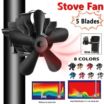

Mouted Type 5 Blades Heat Powered Stove Fan Log Wood Burner Ecofan Quiet Black Home Fireplace Fan Efficient Heat Distribution
