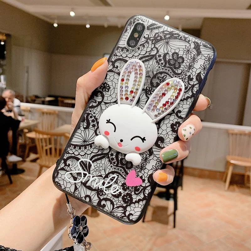 Lace Flower Makeup Mirror Phone Case For Samsung Galaxy S8 S9 S10 Lite S7 S6 Edge Plus C5 C7 C9 Note 8 9 With Lanyard Back Cover