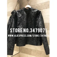 Женский топ из искусственной кожи, ажурная вышивка, шелковая подкладка, модная Ретро Женская Изящная блузка с длинным рукавом, комплект из двух предметов