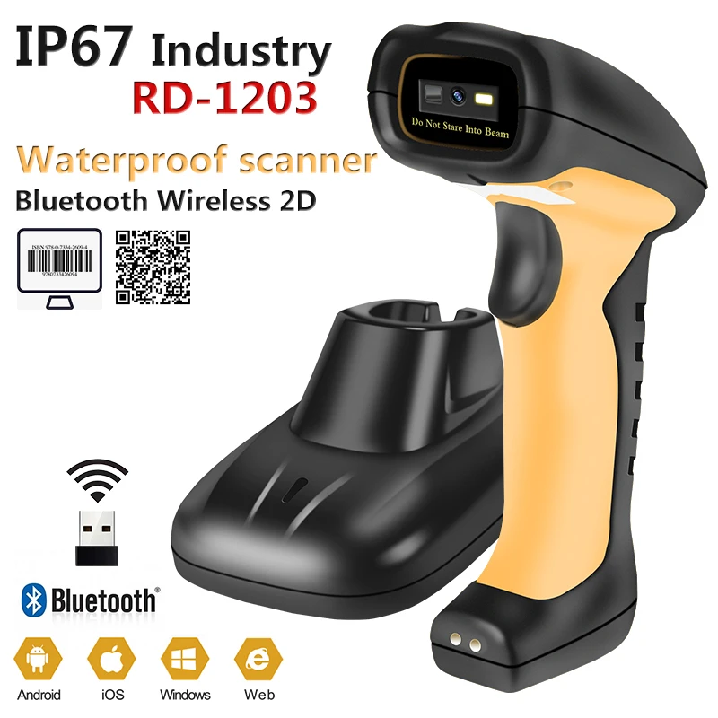 RADALL Bluetooth 2D сканер штрихкодов IP67 Водонепроницаемый Портативный QR считыватель PDF417