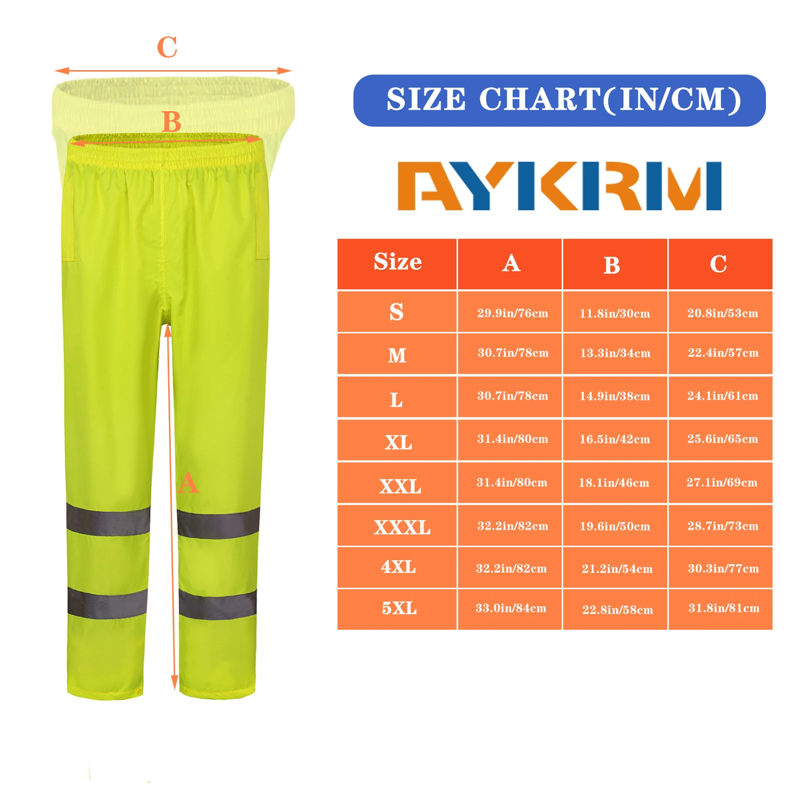 AYKRM HI VIS Reflective Pants Safety Striped Waterproof Windproof Sweatpants Trousers Long Oxford Cycling Hiking Trip