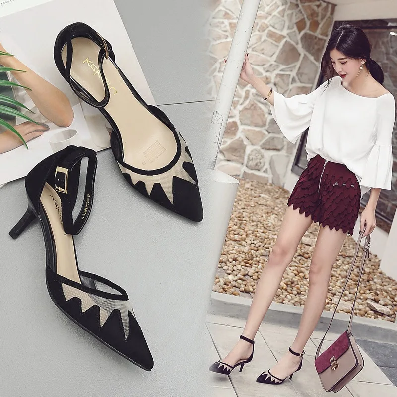

Europe And America Summer New Style Women Pointed Sandals Low-Cut Thin Heeled Kitten Heels Fashion A- line with WOMEN'S Shoes