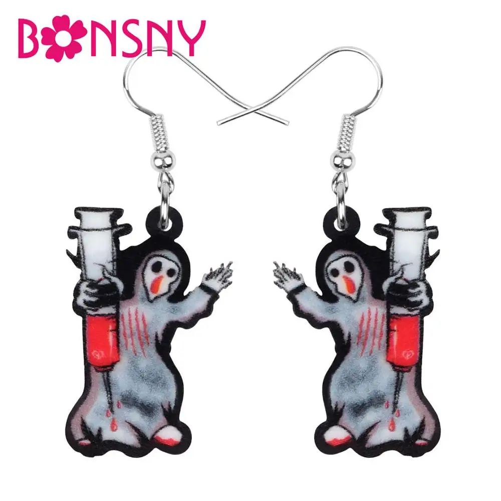 

Bonsny Acrylic Halloween Anime Blood Needle Ghost Earrings Drop Dangle Festival Decoration Accessory Lady Girls Teens Party Gift