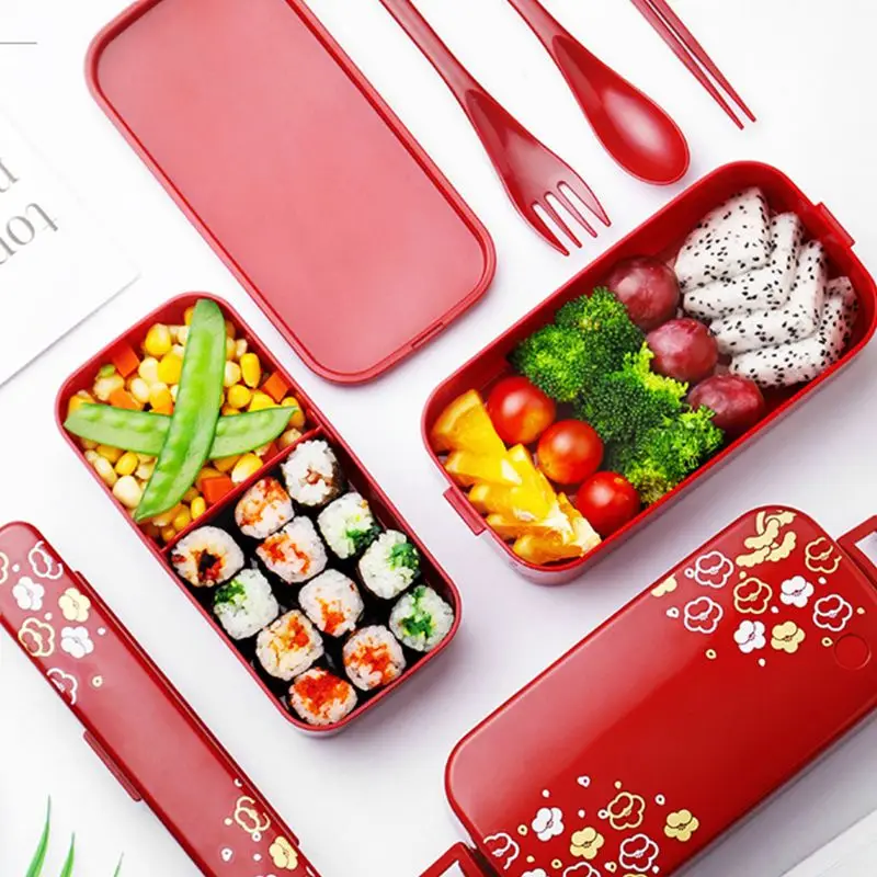 Ланч-бокс для хранения продуктов, 2 квадратных контейнера для взрослых, школьная Рабочая защита от утечки, без бпа, с столовыми приборами и сумкой для обеда