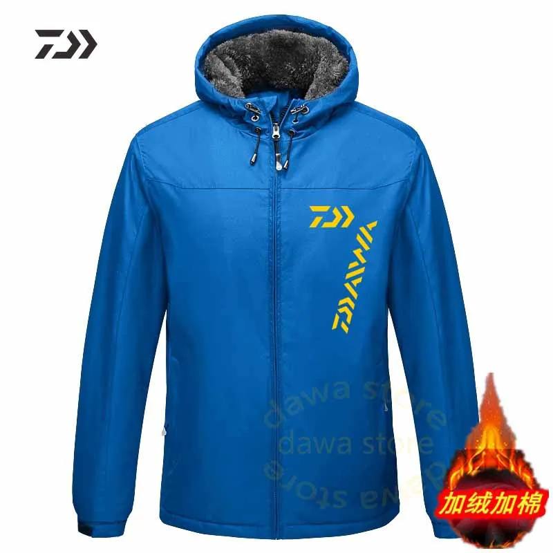 Daiwa осенне-зимняя одежда для рыбалки, утепленная, согревающая, одноцветная, костюм для отдыха на открытом воздухе, Мужская одежда для зимней рыбалки, Shitr - Цвет: Синий