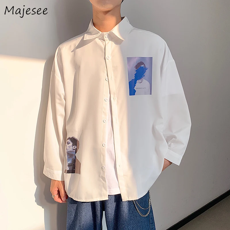 Men Shirt Long Sleeve Tops Printed Single Breasted Mens Shirts Plus Size Korean Style All Match High Quality Males Hot Sale Chic Men Shirt Long Sleeve Tops Printed Single Breasted Mens Shirts Plus Size Korean Style All Match High Quality Males Hot Sale Chic