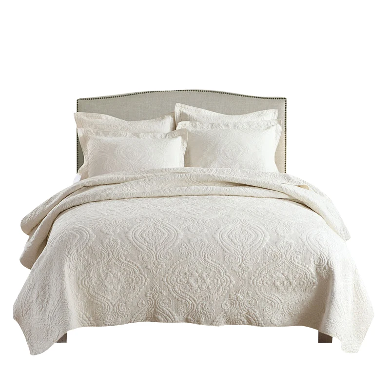 Белый цвет вышивка американский стиль хлопковой одежды высокого качества лоскутное одеяло король размеры краткое с Три-дэ принтом постельные принадлежности Подушка Чехол 3 предмета в комплекте