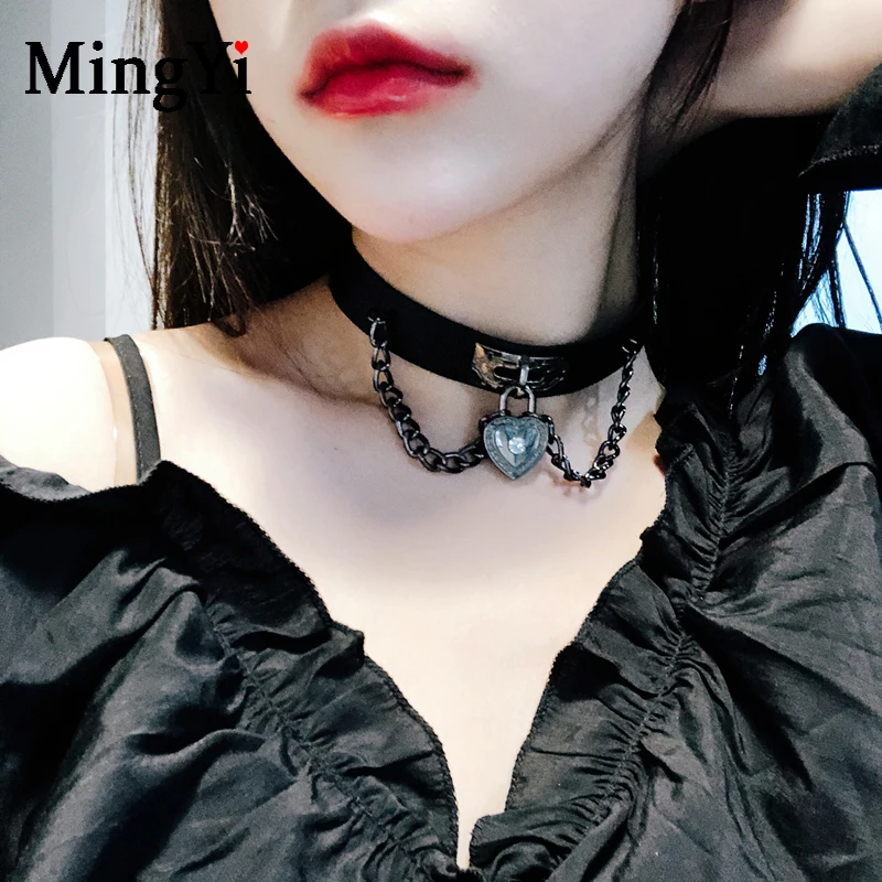 Панк Harajuku готическая Черная кожа цепочек на шею в форме колье БДСМ пикантные