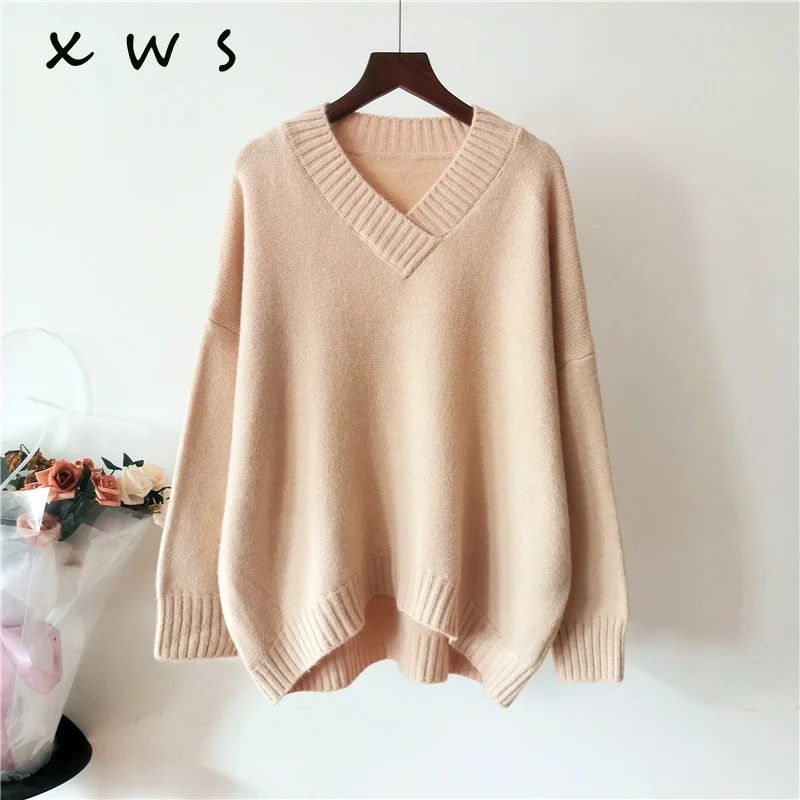 

Sweater V-Neck Women Fashion Autumn Cashmere Knit thick Sweater V-Neck Solid Slim Sexy Pullovers Female winter Knit Sweater