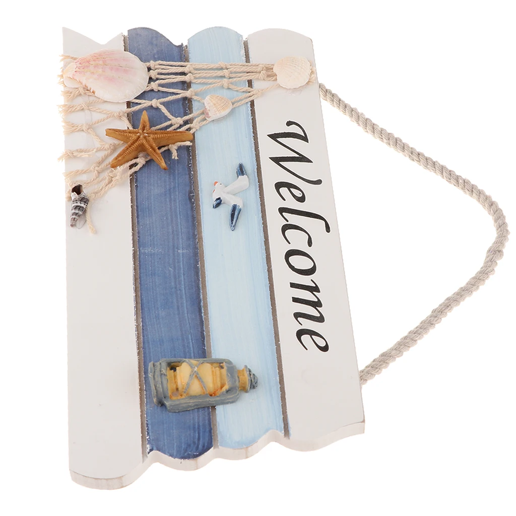 Welcome Sign Board with Rope Plaque Mediterranean Design Door Entrance Porch Sign Pendant for Home Wall Hanging Decor