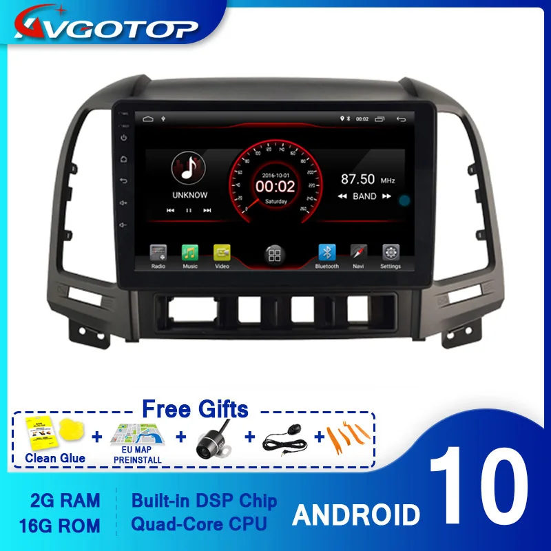 AVGOTOP Android 10 Bluetooth GPS автомобильное радио DVD плеер для HYUNDAI Santa Fe 2006