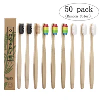 50 Pack Eco-Friendly Bamboo charcoal Soft Bristles BPA-free Biodegradable Teeth brush Oral Care Toothbrushes travel tube box set