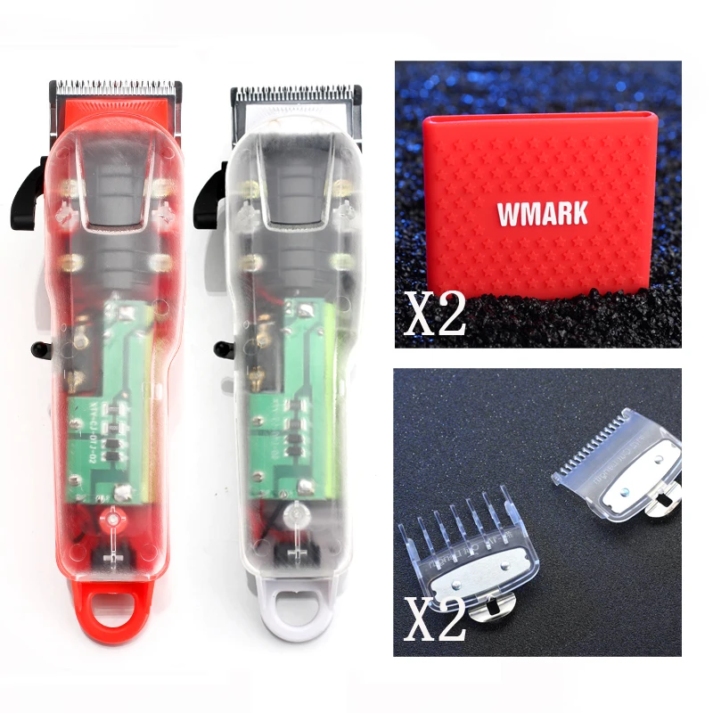WMARK, новая модель, ng-103, перезаряжаемая машинка для стрижки волос, прозрачная крышка, белая или красная основа, аккумулятор 2200, 6500 об/мин, режущая накидка - Цвет: 2 in 1 set