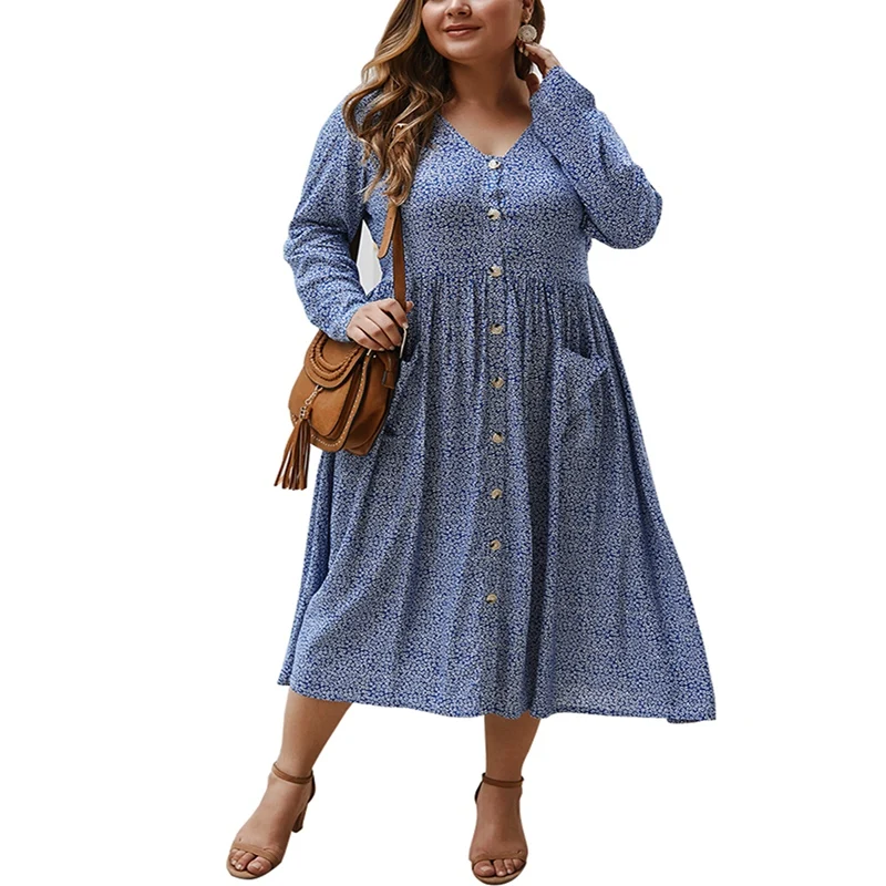 Новинка осеннее платье большого размера 4XL 5XL 6XL 7XL 8XL обхват груди 135 см цветочный