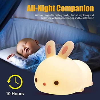 

Children's night light rabbit cute lamp silicone baby with touch sensor children rechargeable color change in stock