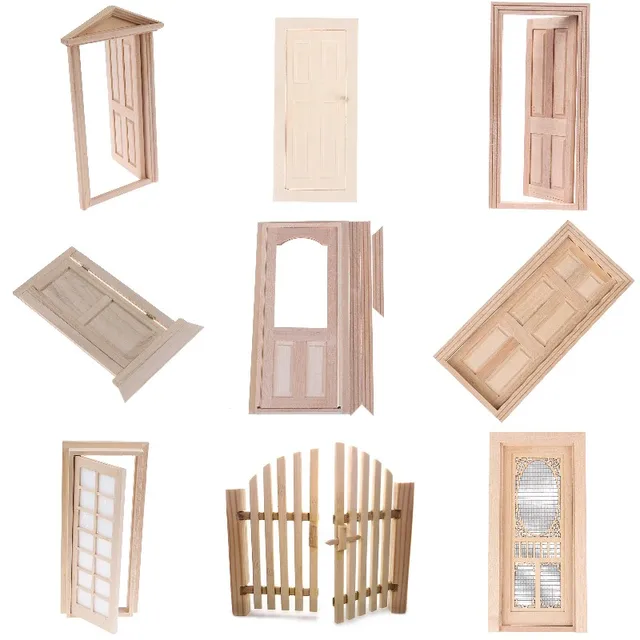 Kids Pretend Play Toy Furniture Toys 1:12 Doll House Furniture Simulation Miniatures DIY Wooden Door Furniture Accessories Decor 3