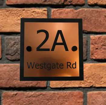 

DIY House Number Modern House Plaque Square Copper/Rose Gold 110mm Plaque Door Number Street Name