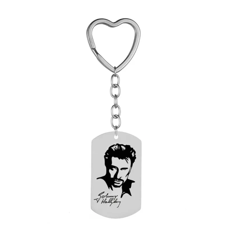 Персонализированный брелок с фотографией кольцо панк-рок Johnny Hallyday фото подвеска сердце из нержавеющей стали брелок женский мужской ювелирный - Цвет: Long 1