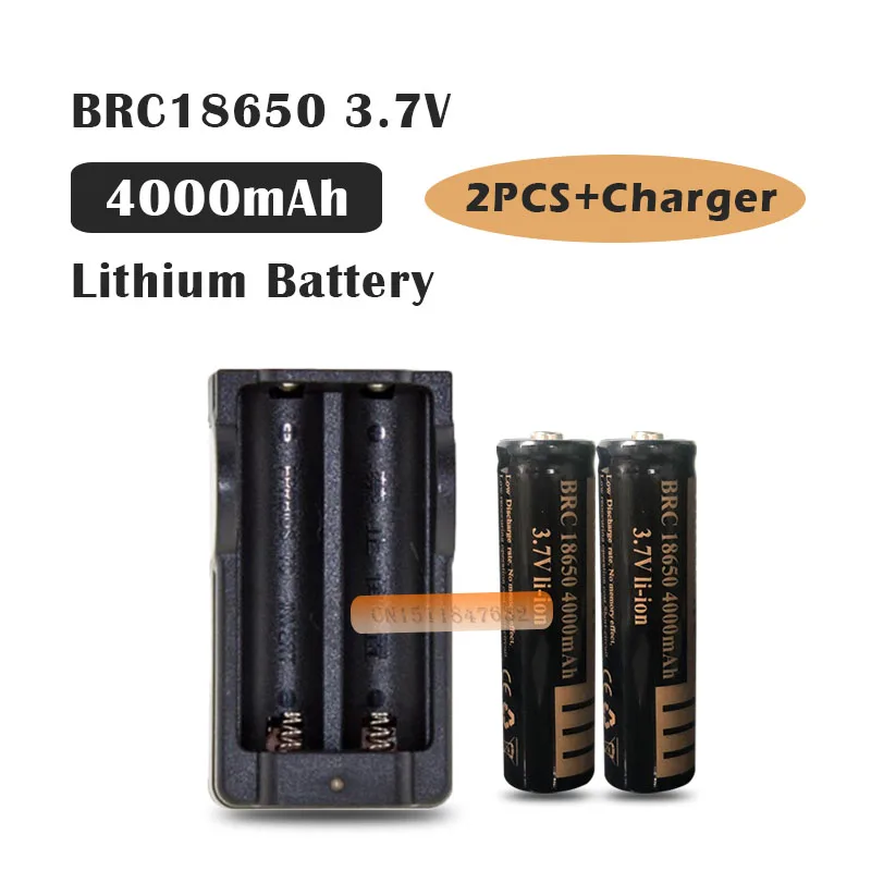 

2 pcs 18650 4000mAh 3.7v Li-ion Rechargeable Battery Batteries + Smart Charger