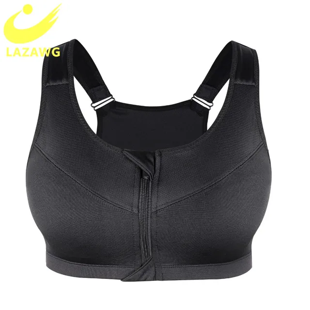 LAZAWG Plus Size S-5XL Sports Bra for Women Gym Push Up Vest Underwear High Shockproof Breathable Fitness Athletic Yoga Bra Tops Black
