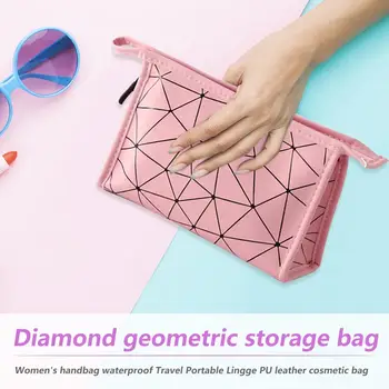 

Durable Cosmetic Bag Classic Delicate Women Geometric Print Make Up Organizer Cosmetic Bag Travel Wash Storage Handbag