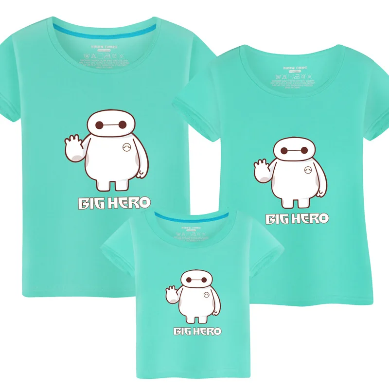 Daddy and Me T-shirt Family Matching Outfits Parent-Child Clothing Summer Cartoon Big Hero Kid's T-shirt Casual Family Tees - Цвет: Green