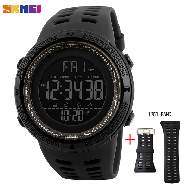 SKMEI Fashion Outdoor Sport Watch Men Multifunction Watches Alarm Clock Chrono 5Bar Waterproof Digital Watch reloj hombre 1251 Black brown