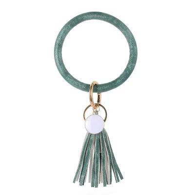 ZG New PU Leather O Bracelet KeyChains Circle Cute Same Color Tassel Wristlet Keychain Wholesale Women Girls - Цвет: NO.22