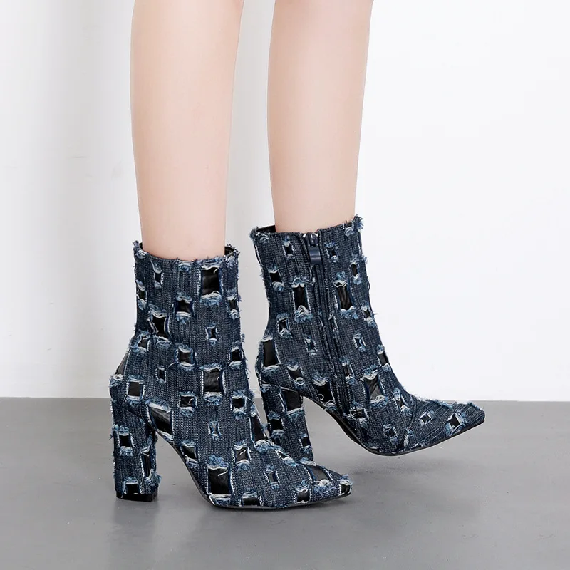

autumn/winter NEW women's boots high heels boots zapatos de mujer ankle boots for women fashion pointed toe Patchwork boots