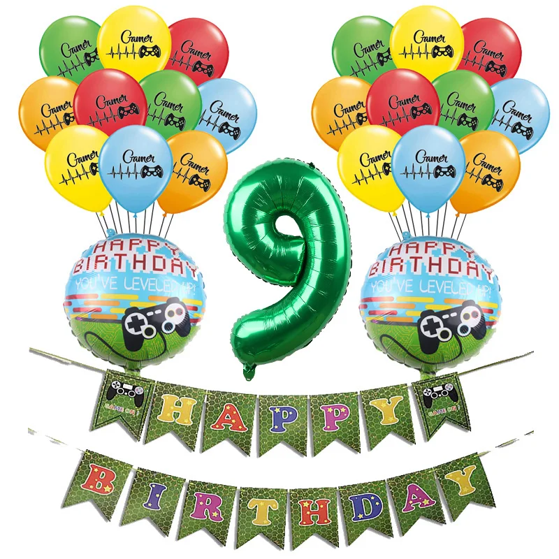 1Set 9 1 Набор игровой ручки контроллер Латексные Шары Баннер овсянка с днем рождения флажки для украшения овсянки Игрушки для мальчиков детские шары - Color: 1Set 9