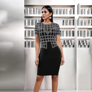 

Love Aing 2020 Summer Striped Plaid Bandage Dress OL Temperament Women's round Neck Knitted Sexy Slim Slimming Dress