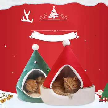 

Pet Cat Dog House Kennel Mat Pad Puppy Cave Sleeping Bed Christmas Xmas Tree Winter Warm Bed For Cats Dog Winter Party Supplies