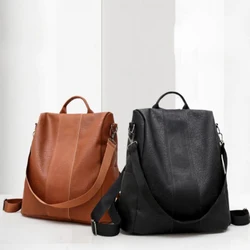 Female Waterproof Anti-theft Backpack Classic PU Leather Multifunction Traveling School Backpack Teenager Girls Shoulder Bag