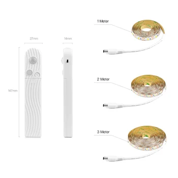

1-3mBattery Operated LED Strip Lights Wireless PIR Motion Sensor Waterproof Hallway Closet Home LED Night Light Bed Room