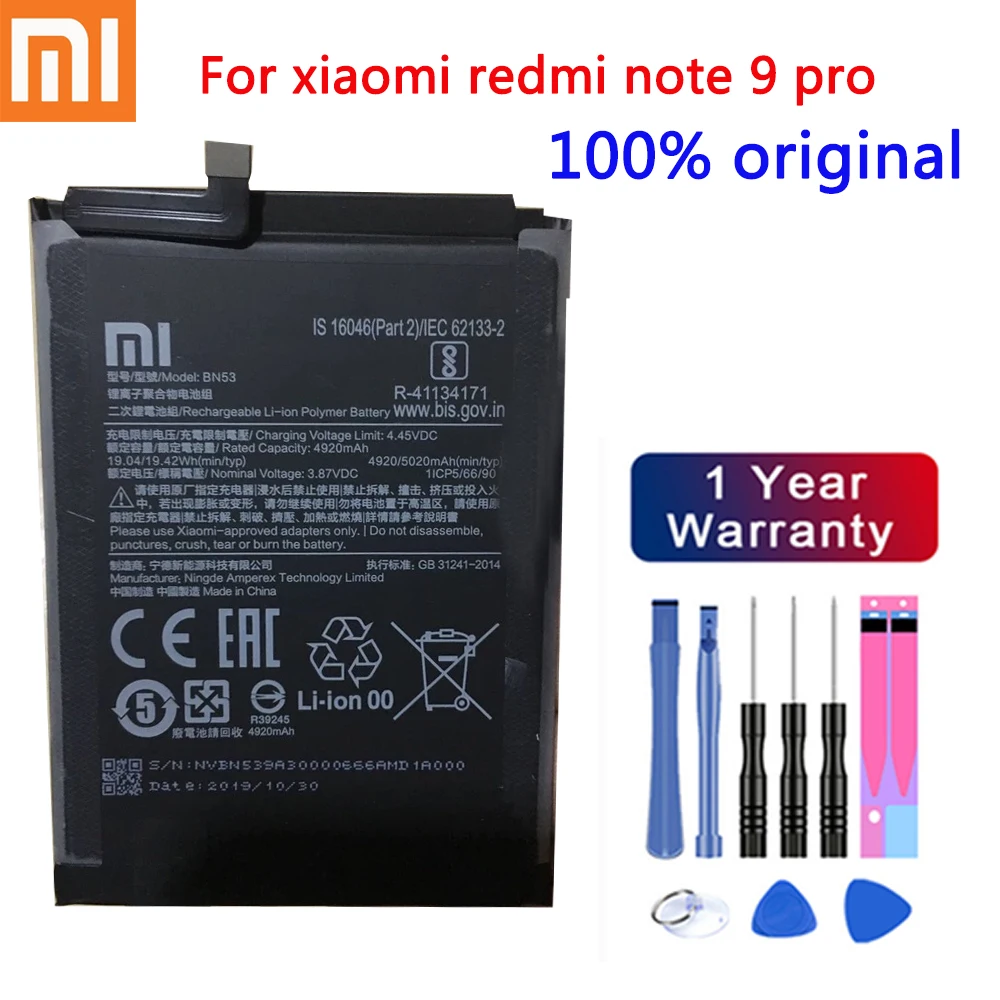 

100% Original 4920mAh BN53 Replacement Battery For Xiaomi Redmi note 9 Pro Bateria Mobile Phone Batteries