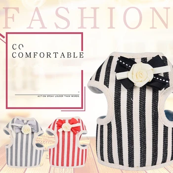 

New Stripe Pattern Dog Vest Harness Small Dogs Cat Halter Harnesses Lead Cloth Chest Strap Bowknot Pet Collar Perro Chihuahua