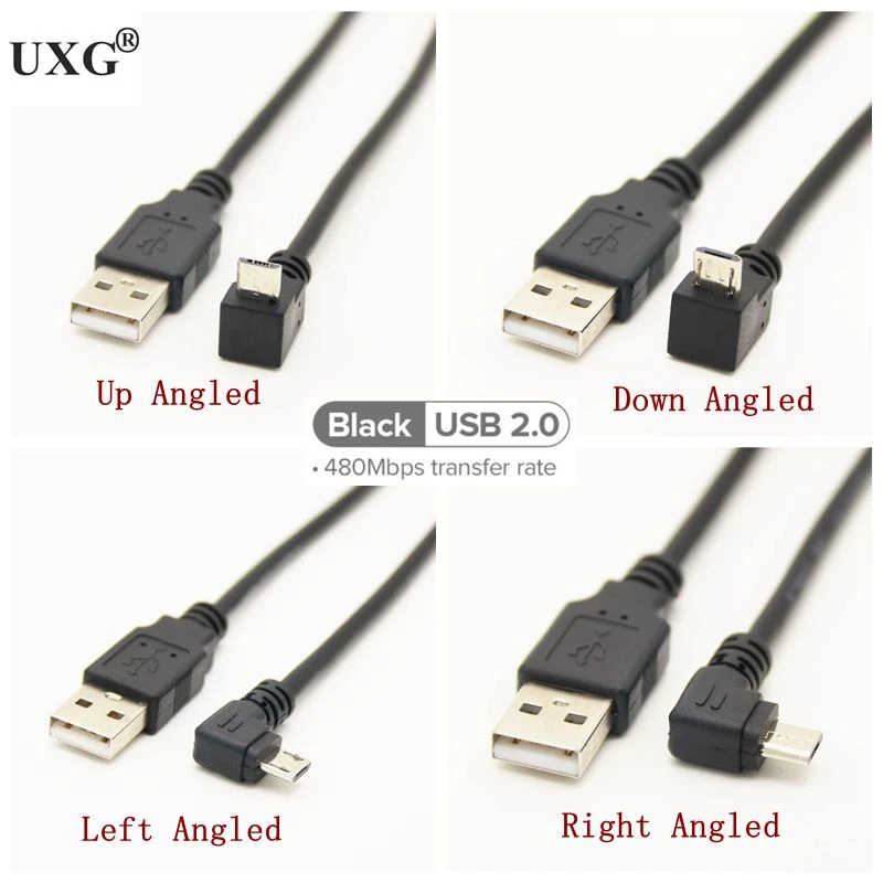 Cables 0.25m-1m USB 2.0 A Male to Micro 5 Pin Right Angled Male Converter Cable Cord Cable Length: 25cm 
