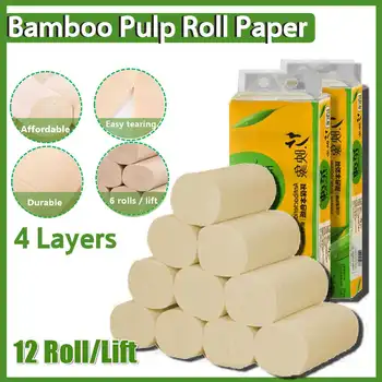 

4-Ply 12 Rolls Smooth Soft Toilet Paper Bamboo Pulp Roll Paper Absorbent Hand Towels Bath Tissue