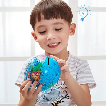 

World Earth Globe Education Toy for Children Saving Coins Money Boxes Tank Saving Box for Kids Gift Office and Household Decor