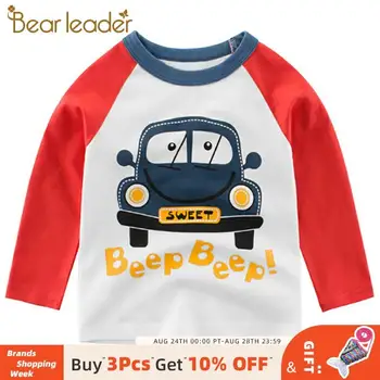 

Bear Leader Autumn Fashion Cartoon T-Shirts Boys Long Sleeve Pure Cotton Casual Tops Kids Letter and Car Pattern Cute Underwear