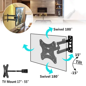 

17-55 Inch Retractable Dual Arm Full Motion TV Wall Mount Tilt Swivels Screen Bracket Stand Plasma Holder
