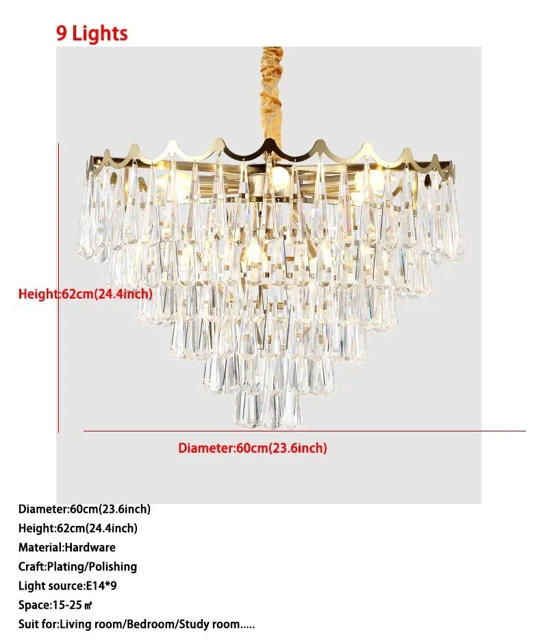 

Postmodern Nordic Luxury Water Drop K9 Crystal Glass Lampshade LED Chandelier Light 9/15 Lights Light Fixture Kit Decor Lamps