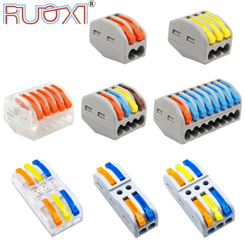 Wire Connector Quick Terminal Block Plug Adapter Gray / Transparent Color 32A RF, Lighting 30/50/100 Pieces Mini Universal